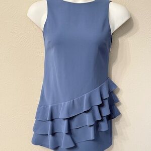 Alice + Olivia size 4 Clive Asymmetric Ruffle Dress blue sleeveless excellent
